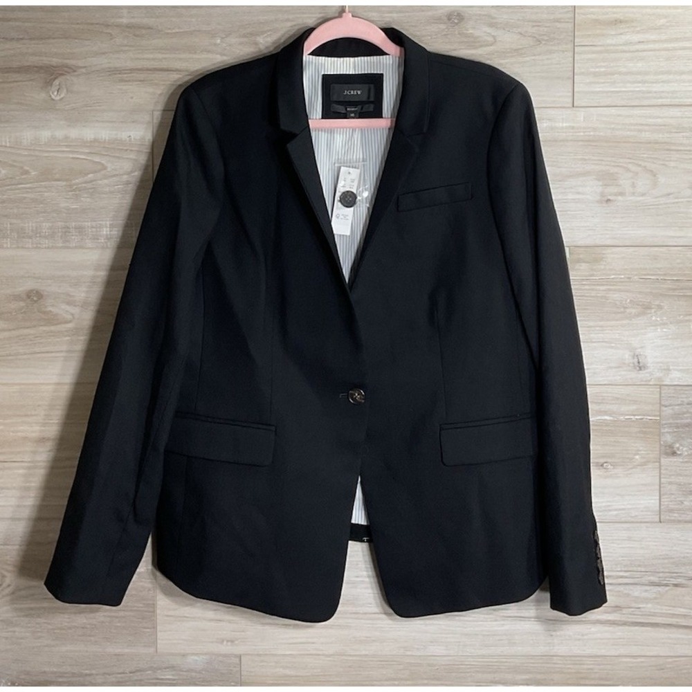 J.CREW Classic Black Stand Collar Wool Blend Single Button Regent Blazer Size 16